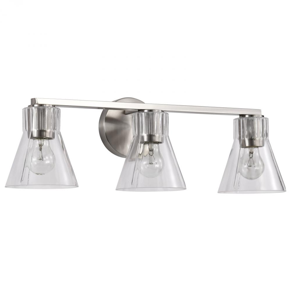 Gianna; 3 Light Vanity; Brushed Nickel Finish; Clear Glass