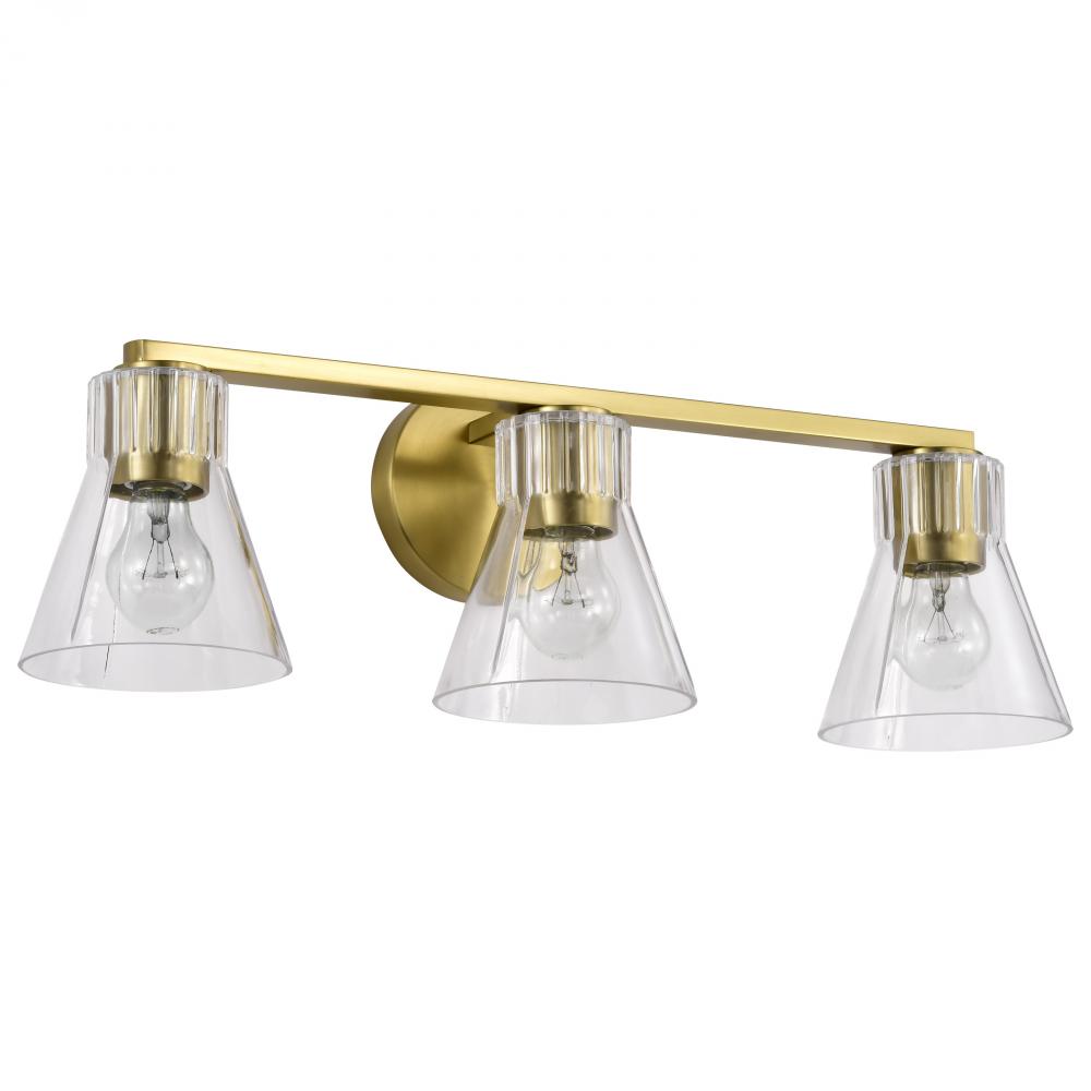 Gianna; 3 Light Vanity; Vintage Brass Finish; Clear Glass