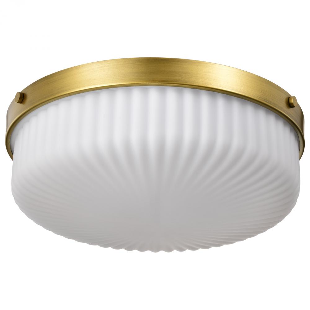 Solara; Flush Mount; Natural Brass Finish; Frosted Ribbed Glass