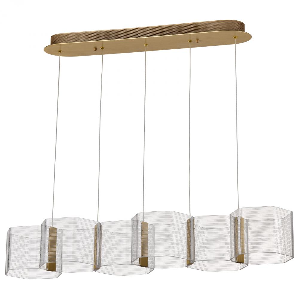 Kenzo; LED 6 Light Island Pendant; Polished Anodized Bronze Finish; Light Guide Panel