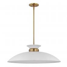 Nuvo 60/7465 - Perkins; 1 Light; Large Pendant; Matte White with Burnished Brass