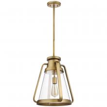 Nuvo 60/7563 - Everett; 1 Light; 14 Inch Pendant; Natural Brass with Clear Glass