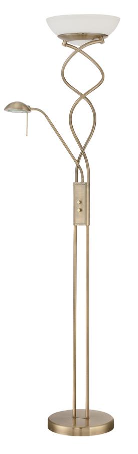 TWIST+ series 72 in. Antique Brass Torchiere Floor Lamp with Reading Light