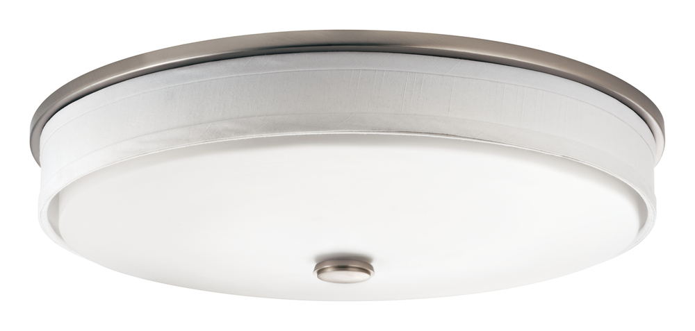 Ceiling Space 17.25" LED Flush Mount with Linen Shade and White Acrylic Diffuser in Brushed Nick