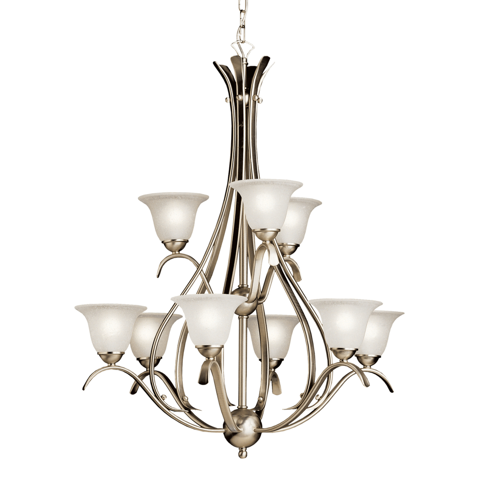 Dover 37" 9 Light 2 Tier Chandelier with Etched Seeded Glass in Brushed Nickel