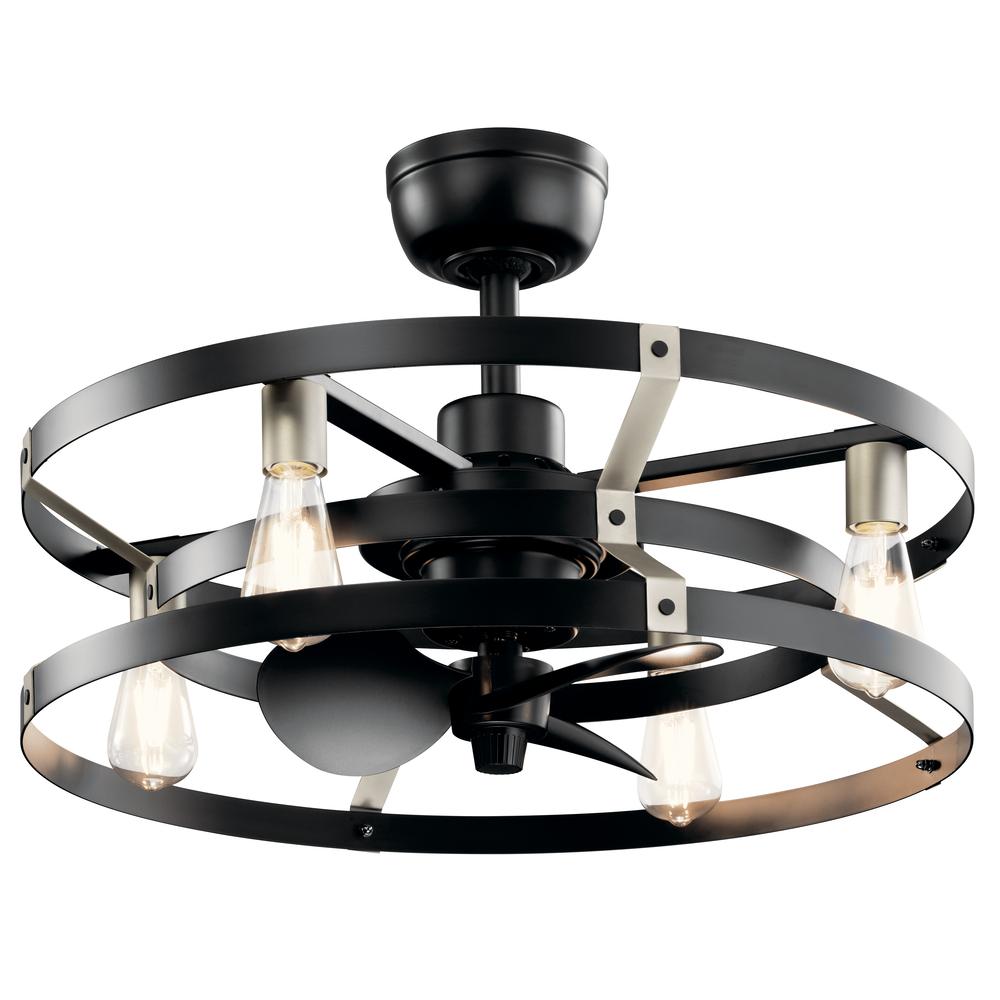 Cavelli 25 inch low profile ceiling fan in Satin Black finish with Brushed Nickel accents