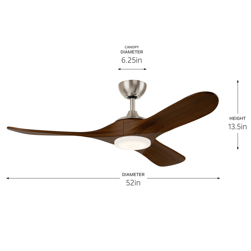 52&#34; Mylo Ceiling Fan w/ Satin Etch Cased Opal Glass in Brushed Nickel w/ Natural Walnut Wood Bla
