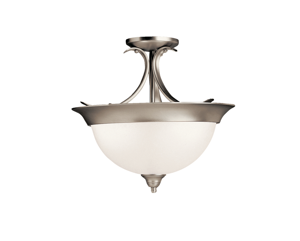 Dover 15.25" 3 Light Semi Flush with Etched Seeded Glass in Brushed Nickel