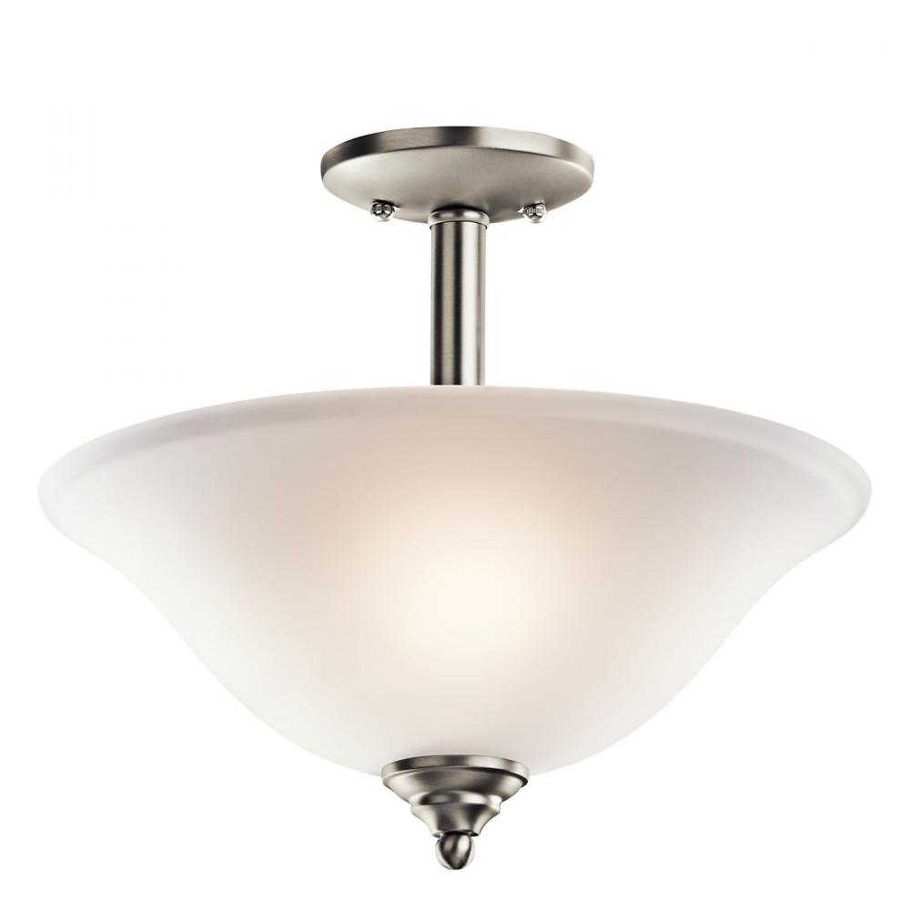 Wynberg 15" 2 LT Convertible Inverted Pendant/Semi Flush with Satin Etched Glass in Brushed Nick