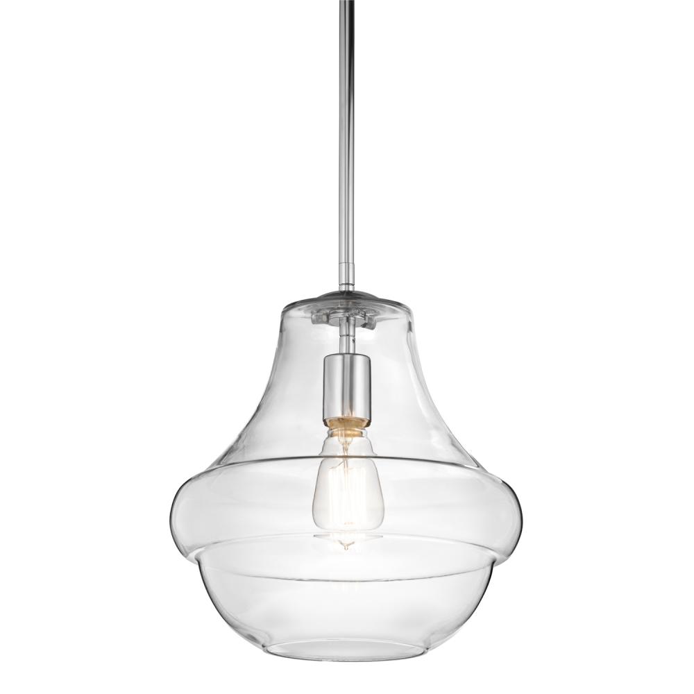 Everly 10.25" 1 Light Schoolhouse Pendant Clear Glass Chrome