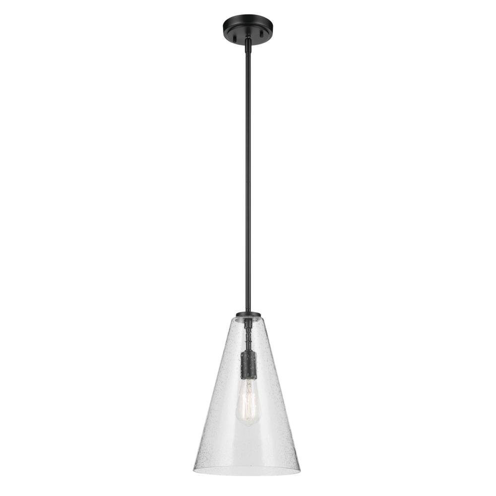 Everly 15.25" 1-Light Cone Pendant with Clear Seeded Glass in Black