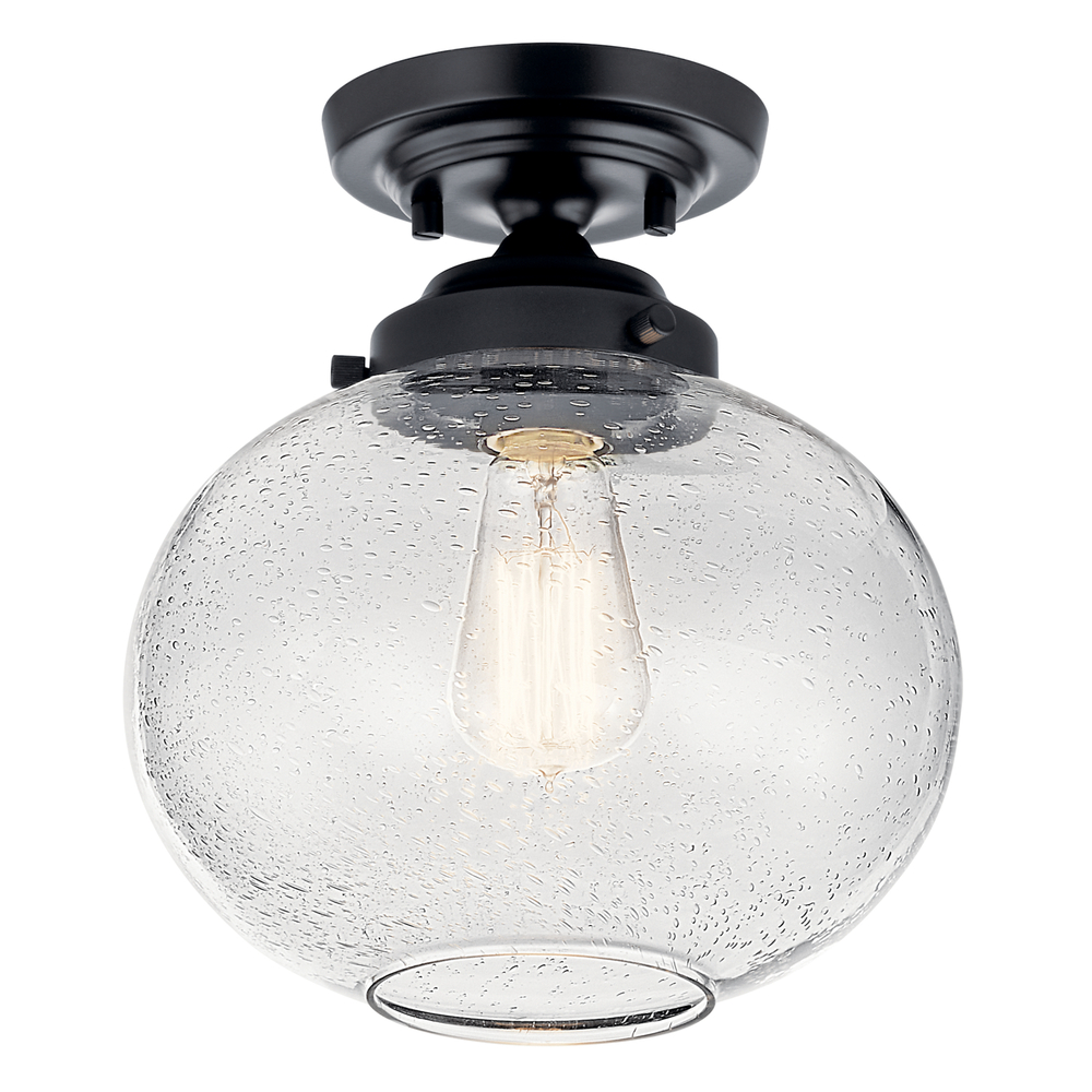Avery 11 Inch 1 Light Semi Flush with Clear Seeded Glass in Black