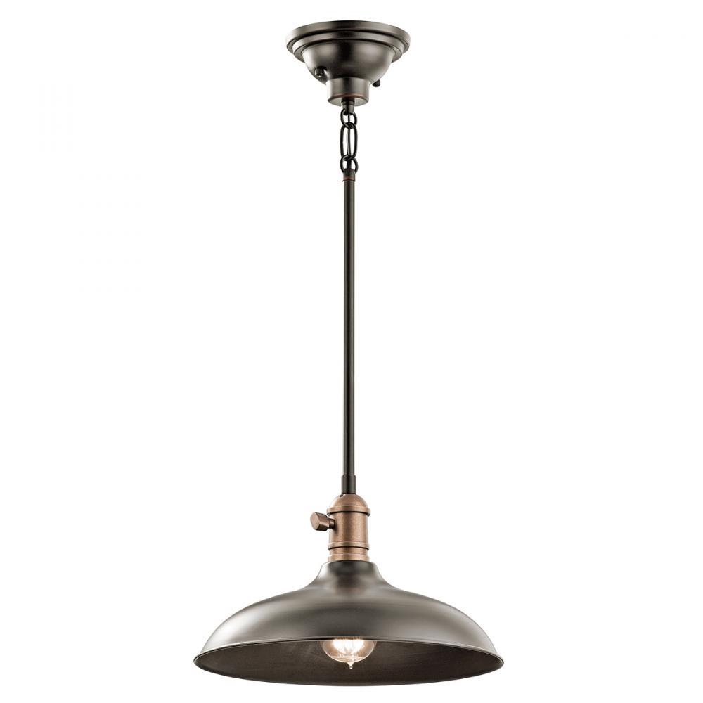 Cobson 7.5" 1 Light Convertible Pendant or Semi Flush Olde Bronze with Natural Brass Accents