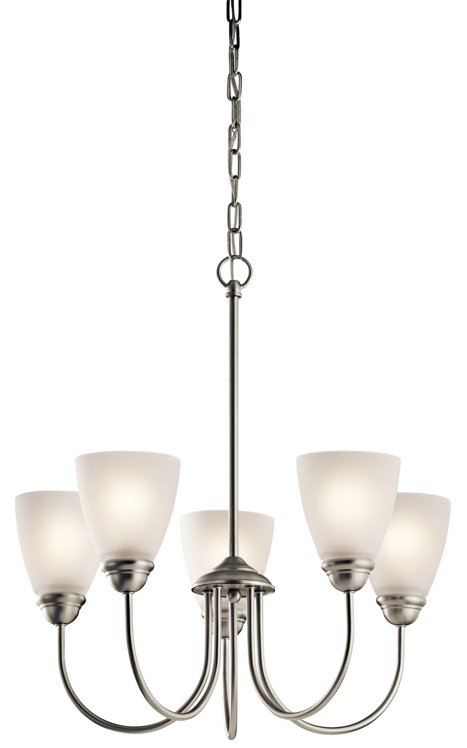 Jolie 18.5" 5 Light Chandelier with Satin Etched Glass in Brushed Nickel