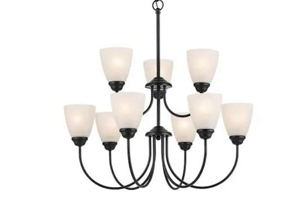 Jolie 9-Light Chandelier with Satin Etched Glass in Black