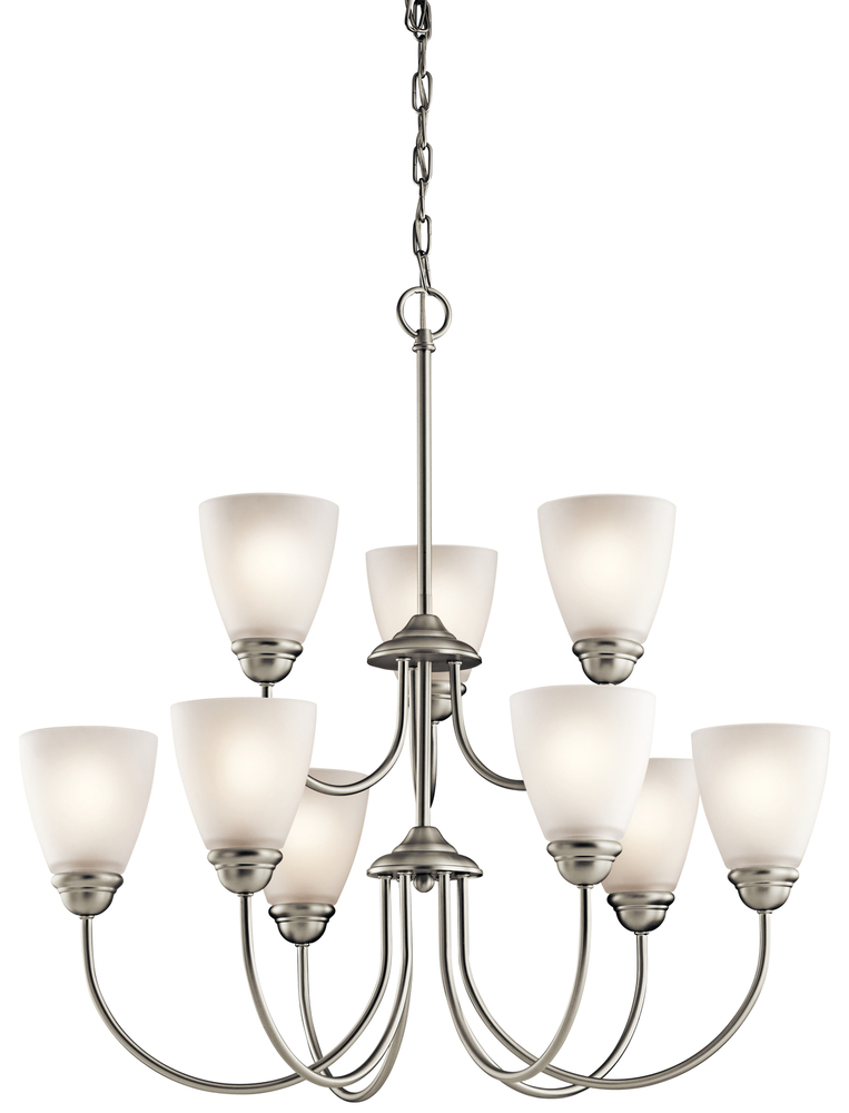Jolie 28" 9 Light Chandelier with Satin Etched Glass in Brushed Nickel