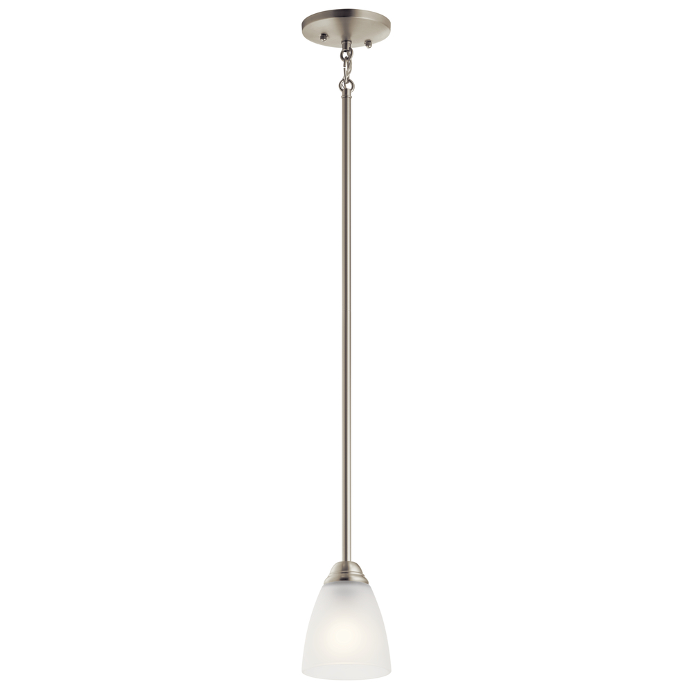 Jolie 12.5" 1 Light Mini Pendant with Satin Etched Glass in Brushed Nickel