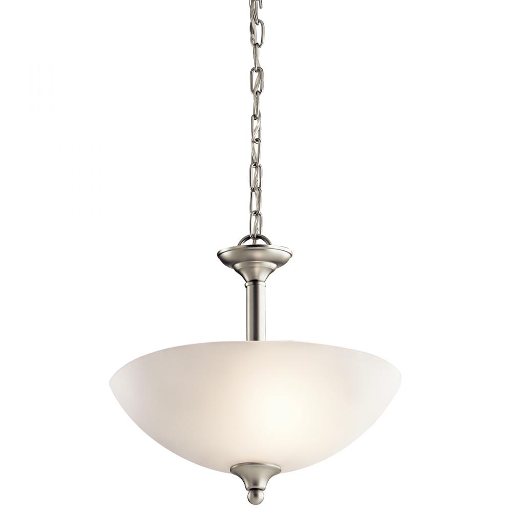 Jolie 15" 2 LT Convertible Inverted Pendant and Semi Flush with Satin Etched Glass in Brushed Ni