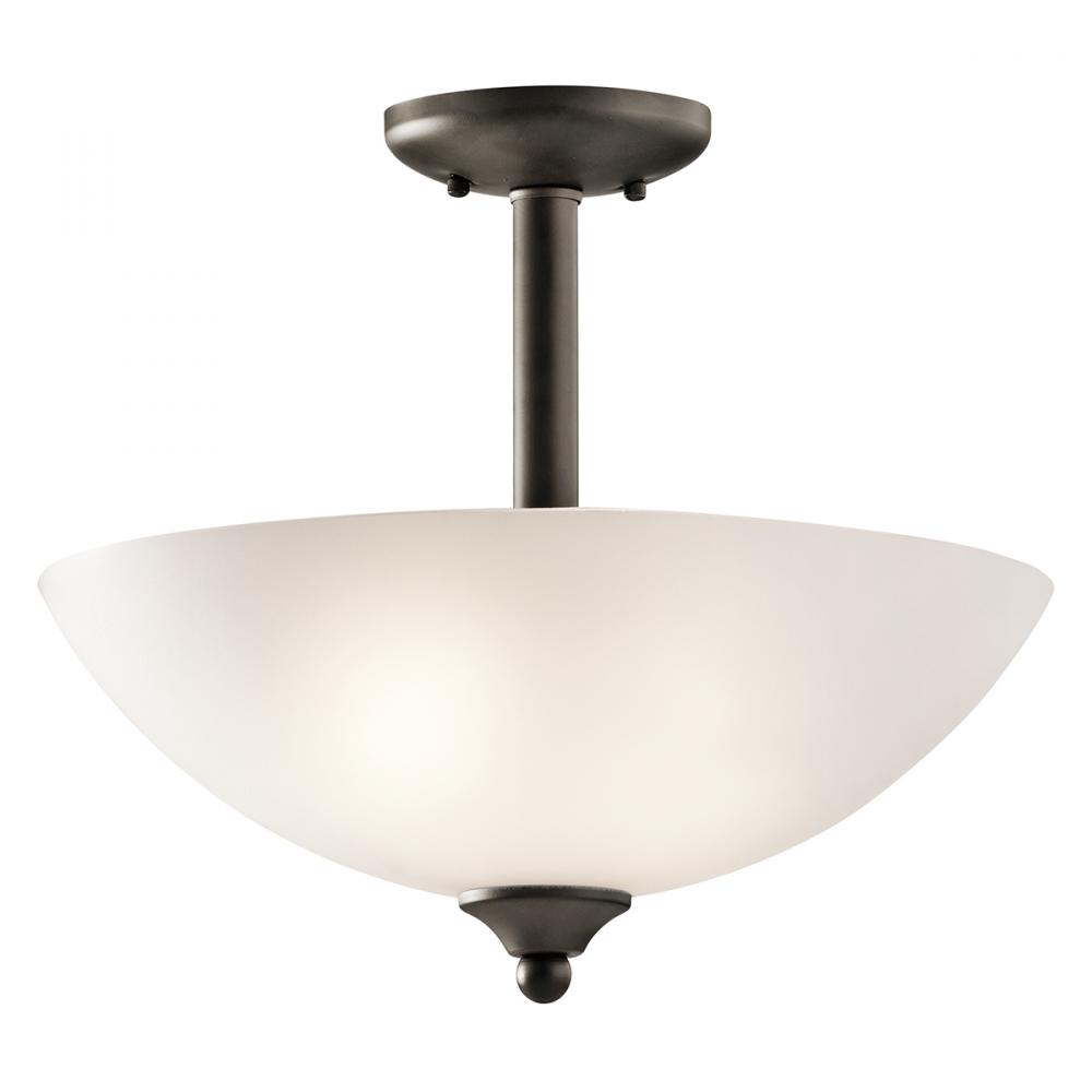 Jolie 15" 2 LT Convertible Inverted Pendant with Semi Flush with Satin Etched Glass in Olde Bron