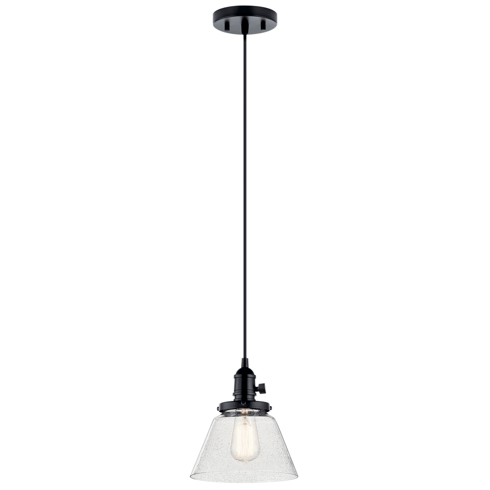 Avery 9 Inch 1 Light Cone Mini Pendant with Clear Seeded Glass in Black