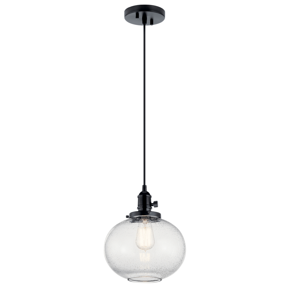 Avery 11.25 Inch 1 Light Mini Pendant with Clear Seeded Glass in Black