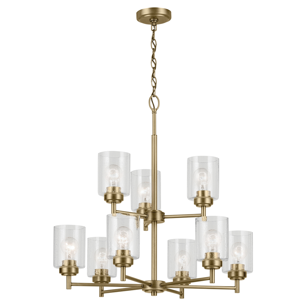 Winslow 27" 9-Light Chandelier with Clear Seeded Glass in Natural Brass