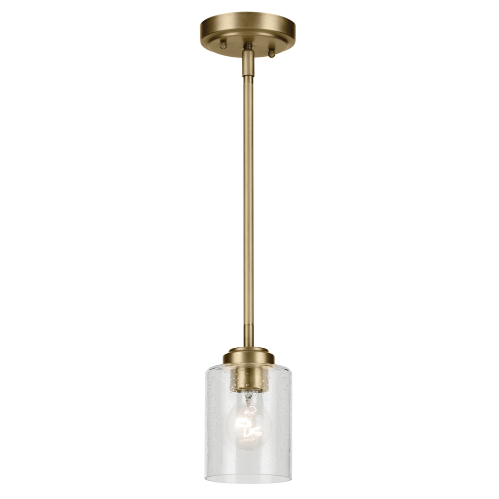 Winslow 7.5" 1-Light Mini Pendant Light with Clear Seeded Glass in Natural Brass
