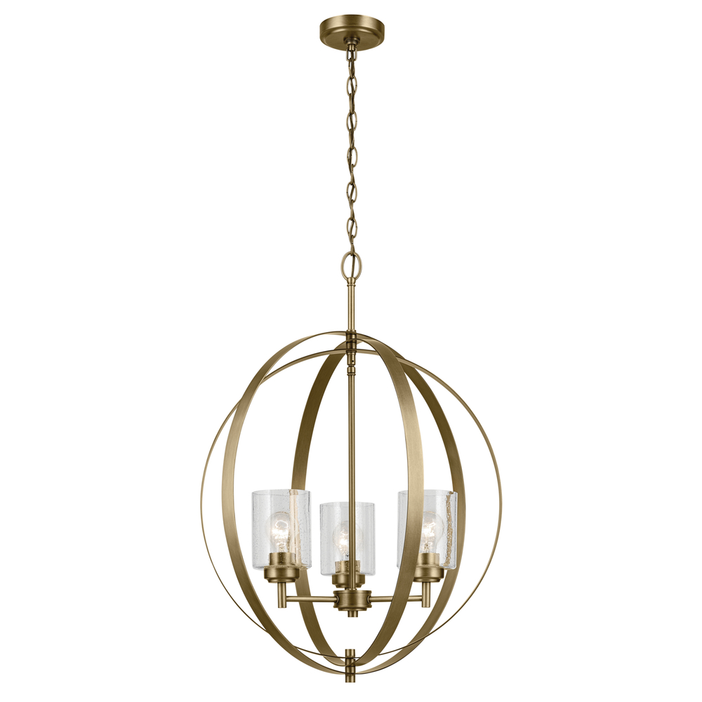 Winslow 30.75" 3-Light Chandelier with Clear Seeded Glass in Natural Brass