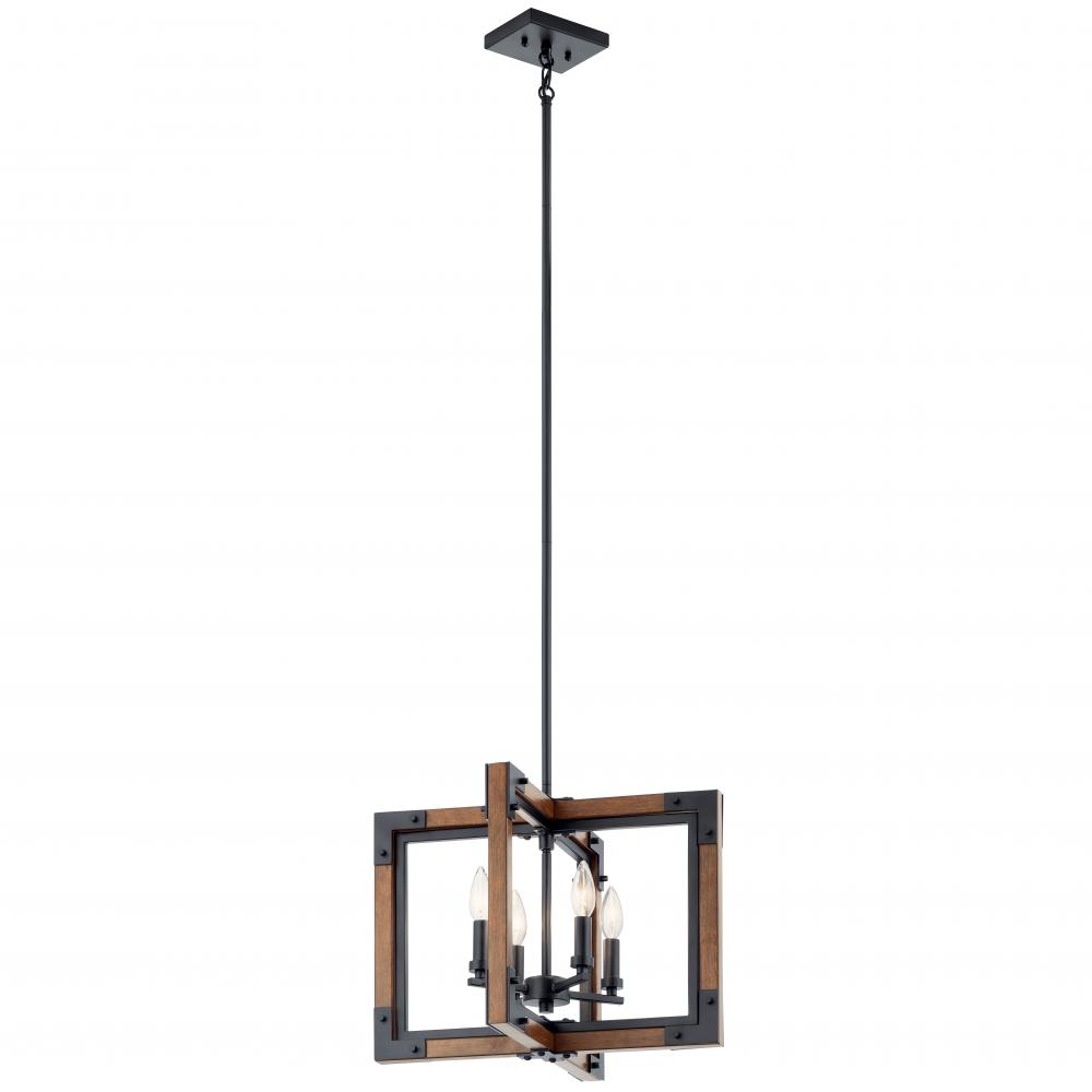 Marimount 14" 4 Light Convertible Chandelier/Semi Flush with Clear Glass in Auburn Stained