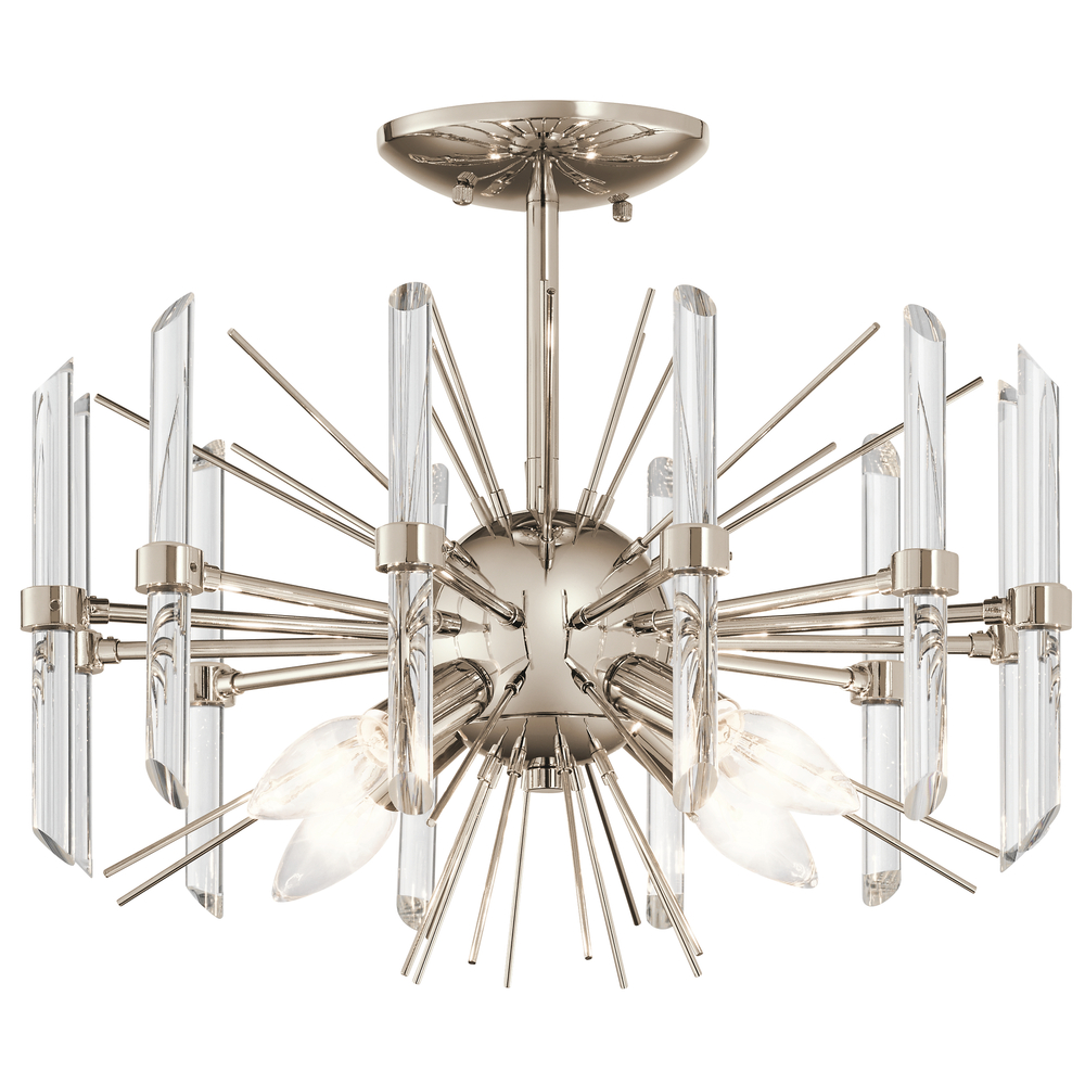 Eris 12.75" 4 Light Semi Flush Light with Optical Crystal in Polished Nickel