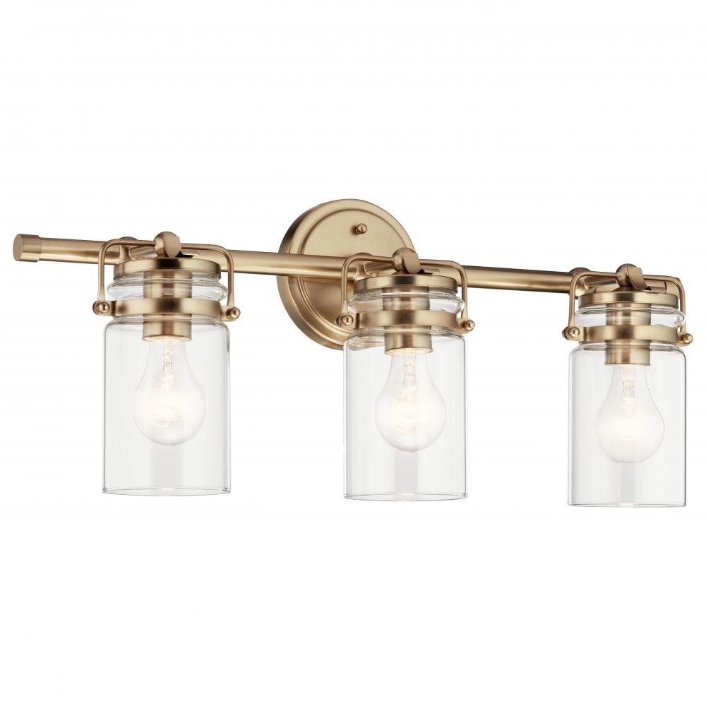 Brinley 24" 3 Light Vanity Light with Clear Glass in Champagne Bronze