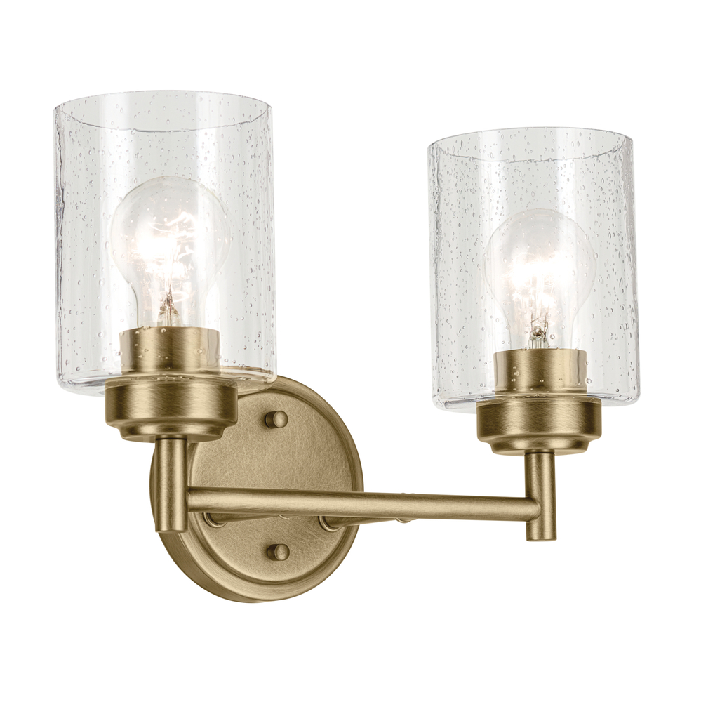 Winslow 13" 2-Light Vanity Light with Clear Seeded Glass in Natural Brass
