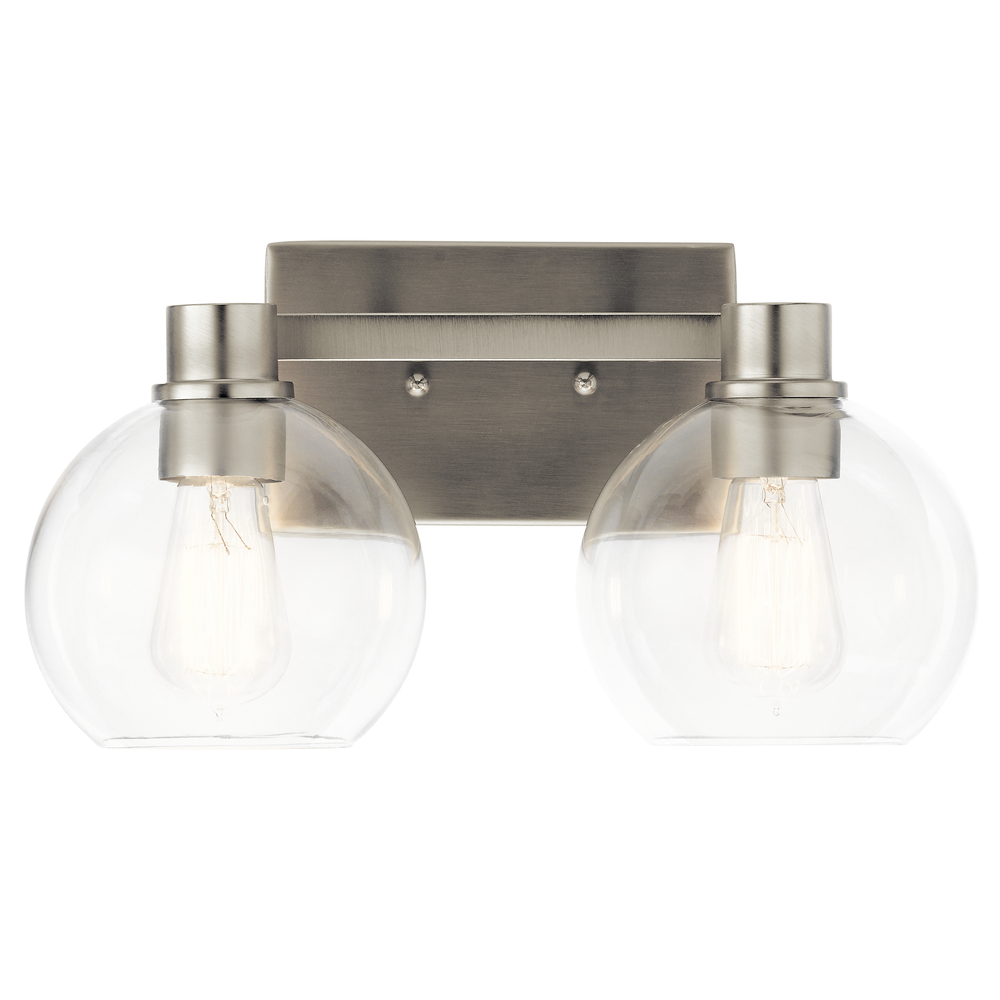 The Harmony 15.5 inch 2 Light vanity light with clear glass Brushed Nickel