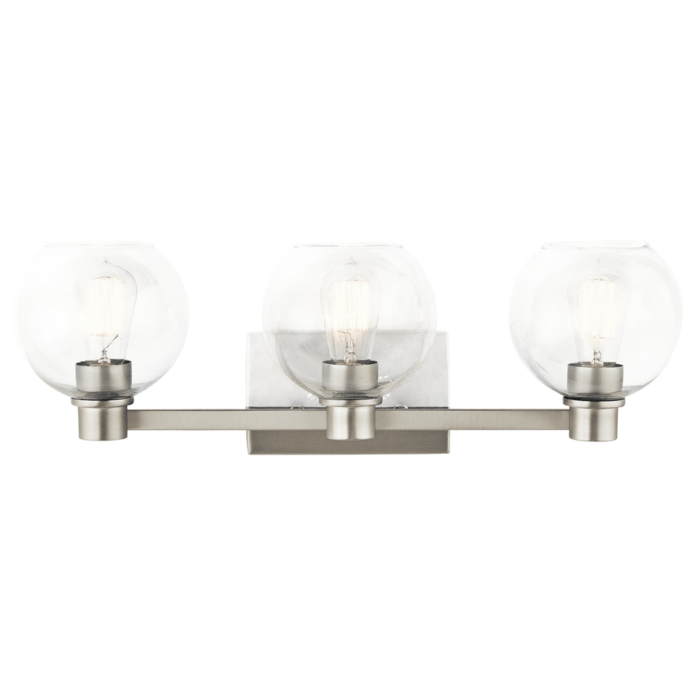 The Harmony 24.5 inch 3 light vanity with clear glass Brushed Nickel