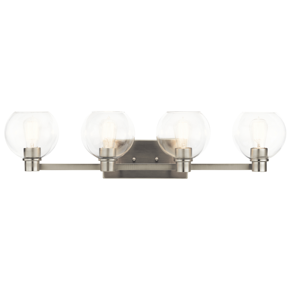 The Harmony 33.5 inch 4 Light vanity light with clear glass Brushed Nickel
