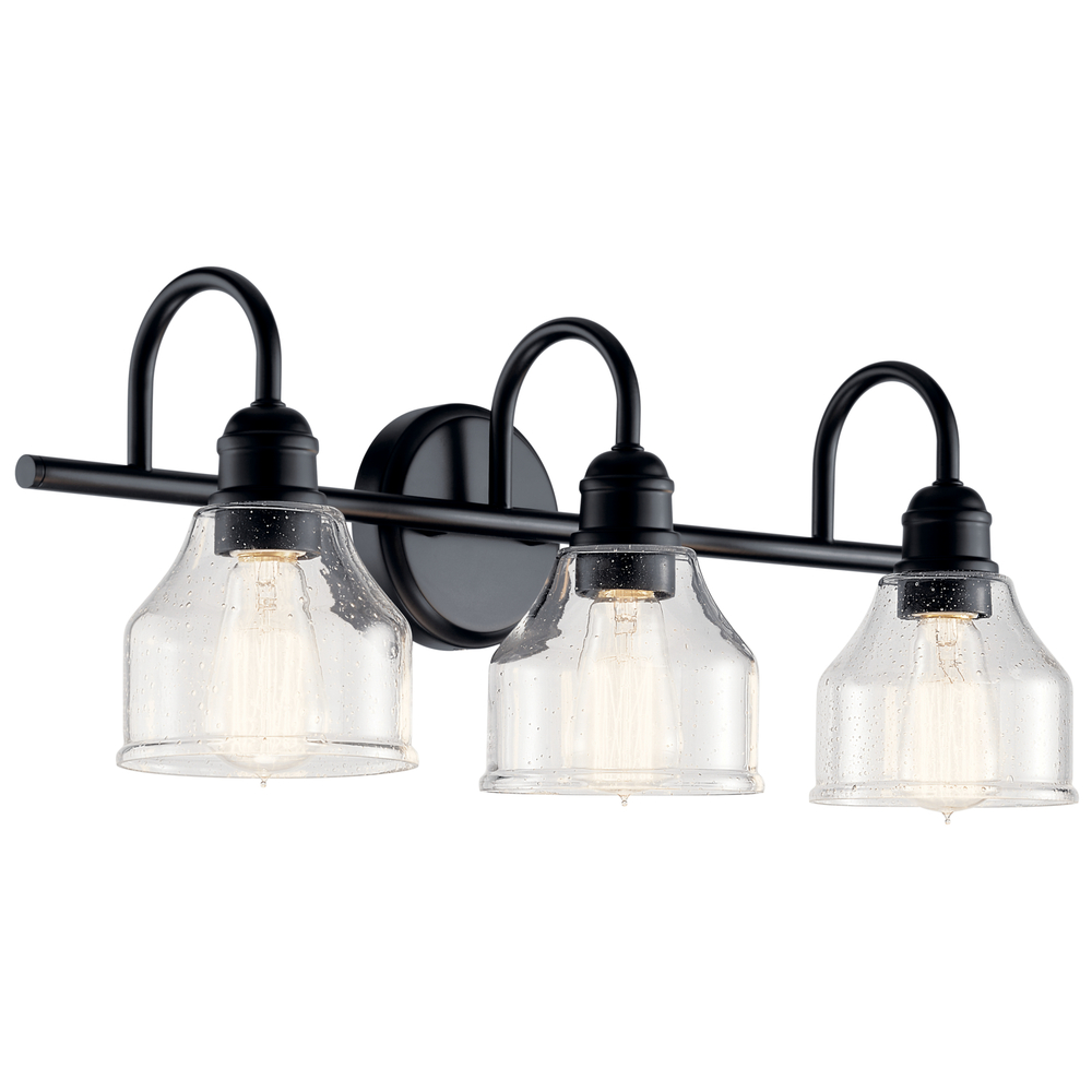 Avery 24 Inch 3 Light Vanity Light with Clear Seeded Glass in Black