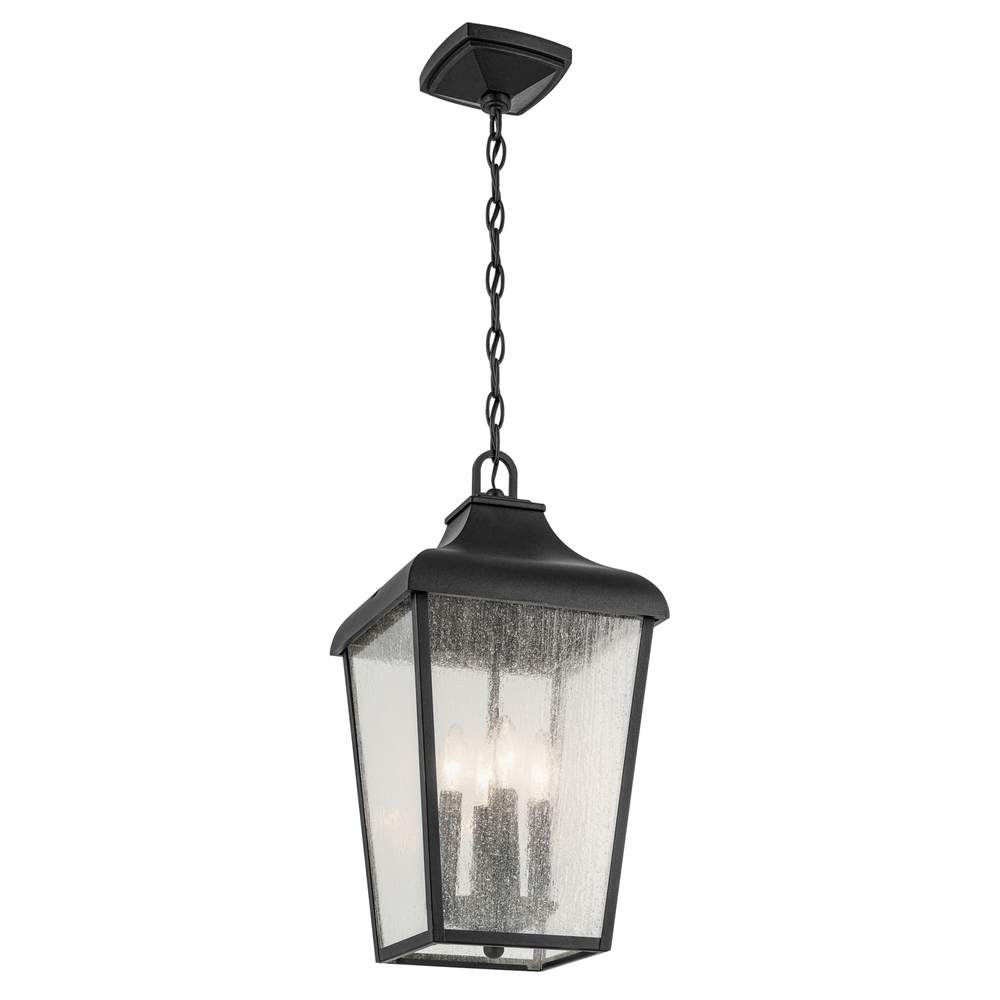 Forestdale 19.75" 4-Light Outdoor Hanging Pendant with Clear Water Glass in Textured Black
