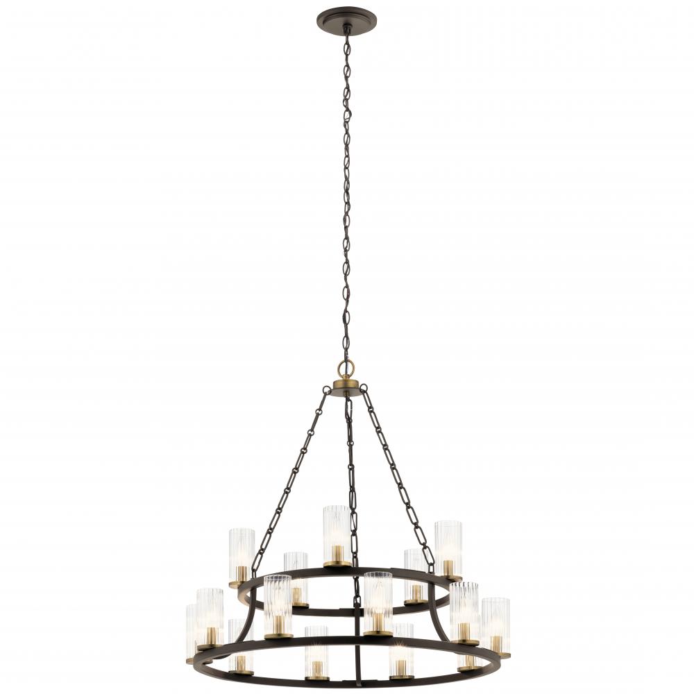 Mathias 31" 15 Light 2 Tier Chandelier with Clear Ribbed Glass in Olde Bronze