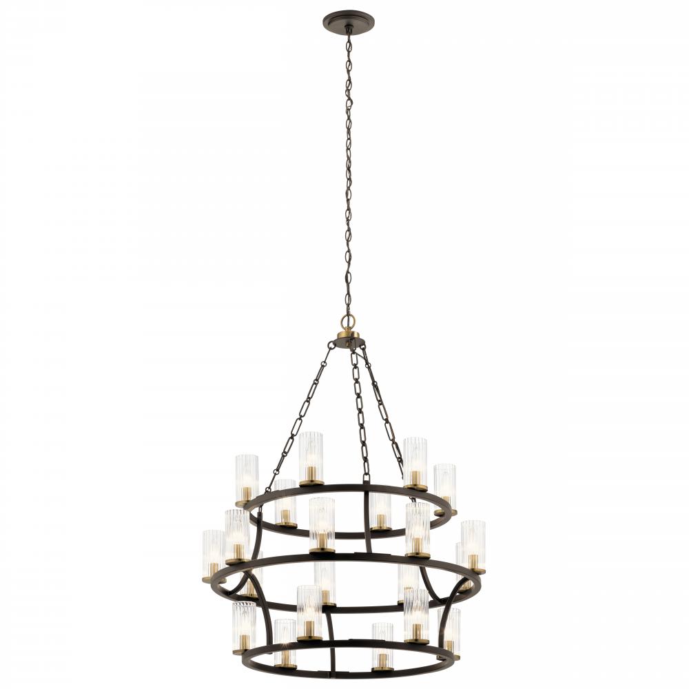 Mathias 41.5" 21 Light 3 Tier Chandelier with Clear Ribbed Glass in Olde Bronze