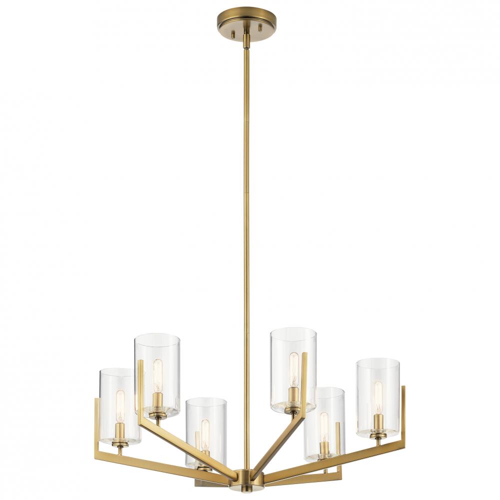 Nye 14.75" 6 Light Chandelier with Clear Glass in Brushed Natural Brass