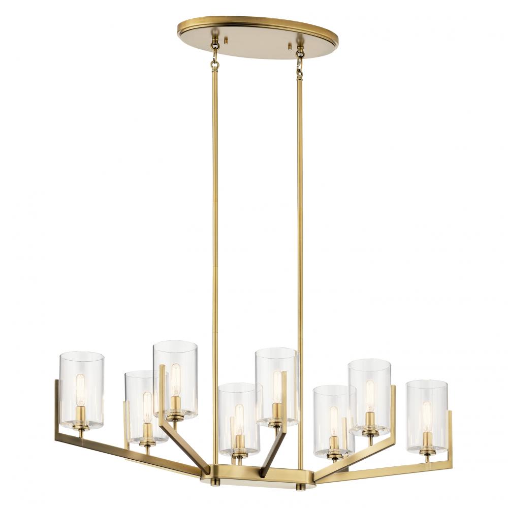 Nye 14.75" 8 Light Oval Chandelier with Clear Glass in Brushed Natural Brass