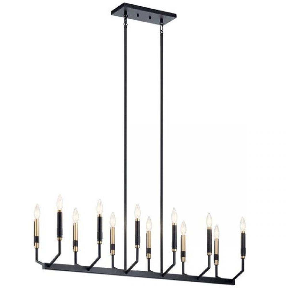 Armand 42.75 inch 12 Light Linear Chandelier in Black and Bronze Finish
