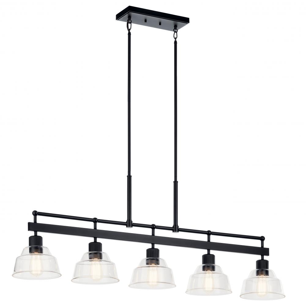 Eastmont 5 Light Linear Chandelier with Clear Glass Black and Walnut Wood