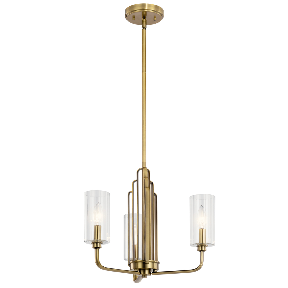Kimrose 3 Light Chandelier with Clear Fluted Glass in Brushed Natural Brass