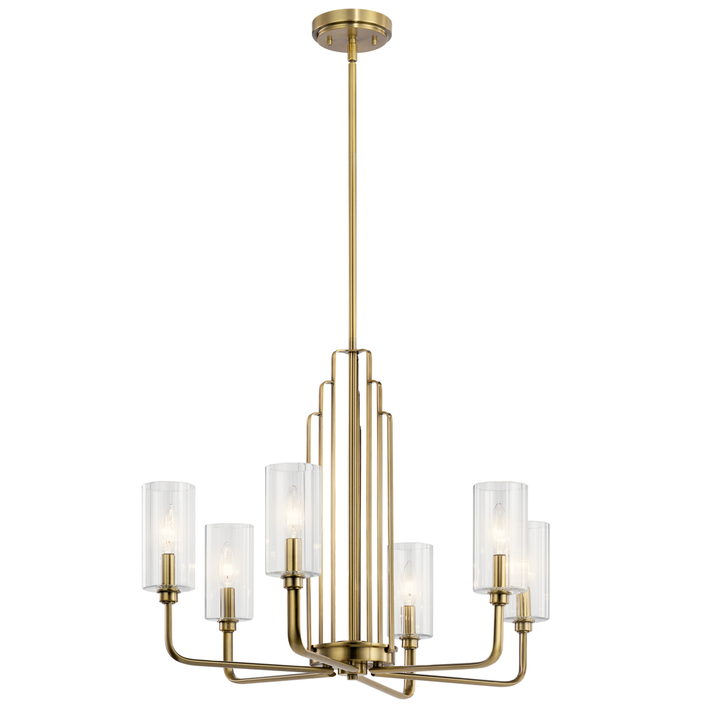Kimrose 6 Light Chandelier with Clear Fluted Glass in Brushed Natural Brass