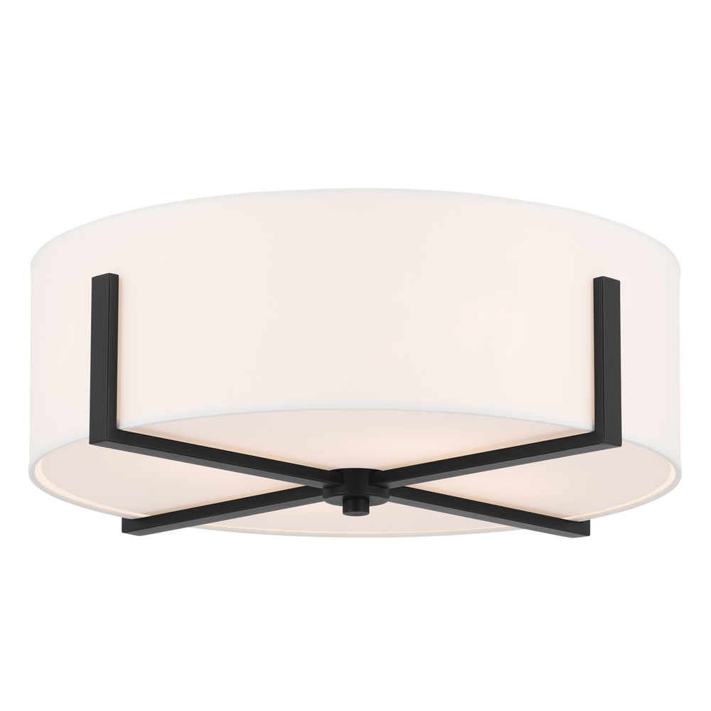 Malen 20 Inch 4 Light Flush Mount with White Fabric Shade in Black