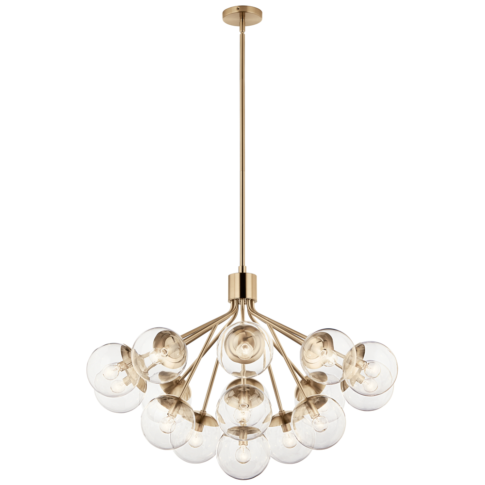 Silvarious 38 Inch 16 Light Convertible Chandelier with Clear Glass in Champagne Bronze