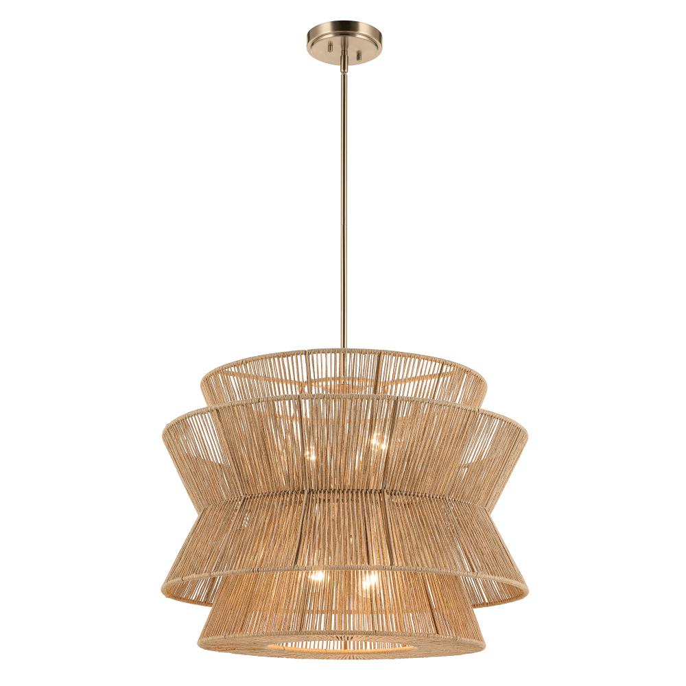 Ophira 28 Inch 4 Light Pendant with Jute Shade in Champagne Bronze