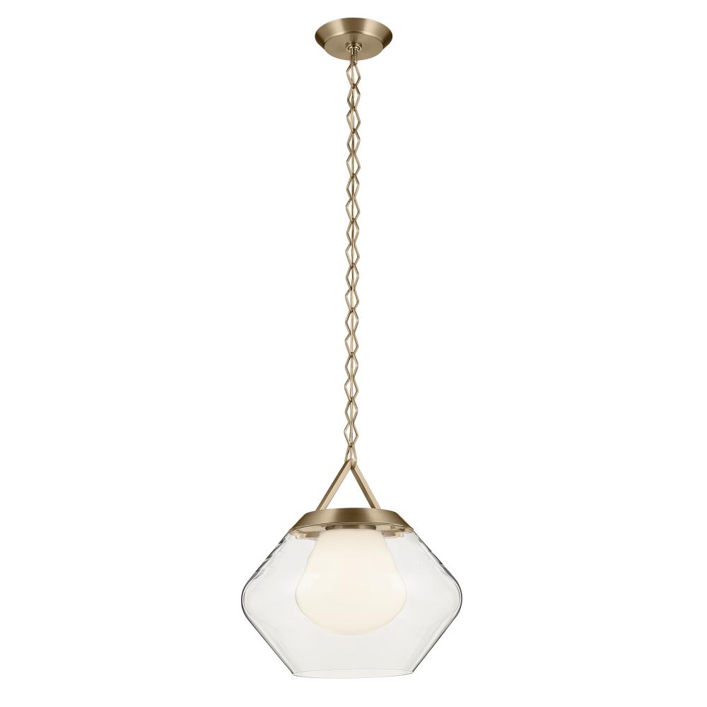 Nella 16 Inch 1 Light Pendant with Clear Outer Glass with Opal Interior Glass in Champagne Bronze