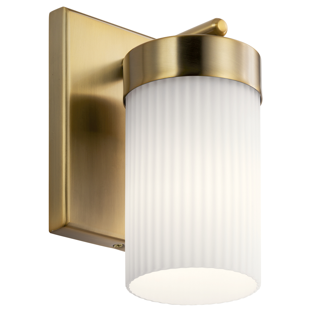 Ciona 9" 1 Light Wall Sconce with Round Ribbed Glass Brushed Natural Brass